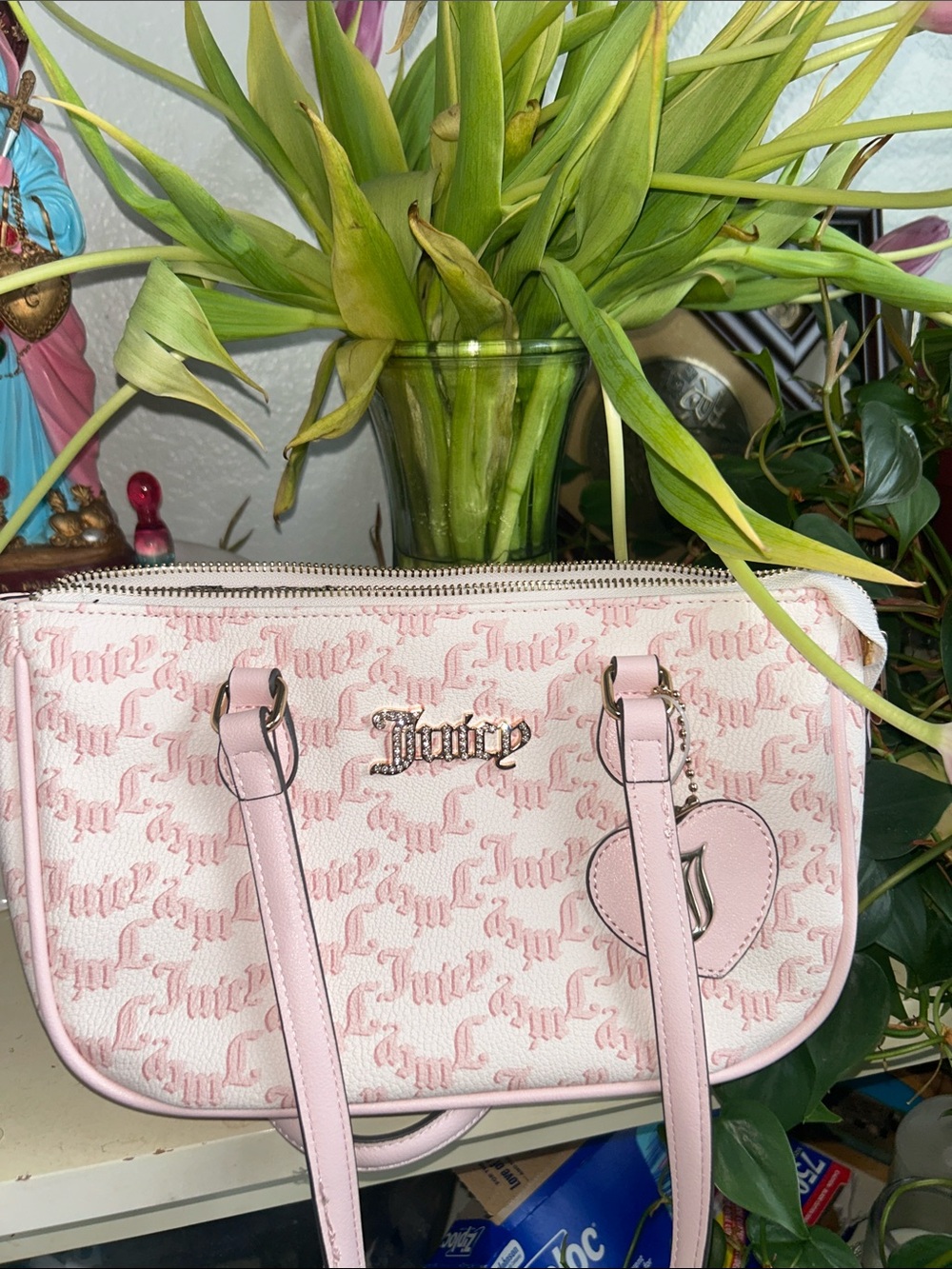 Juicy Couture Light Pink Signature Shoulder Bag with Heart Charm